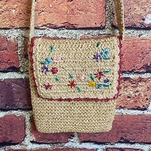 Crochet Neutral Straw Small Crossbody Bag